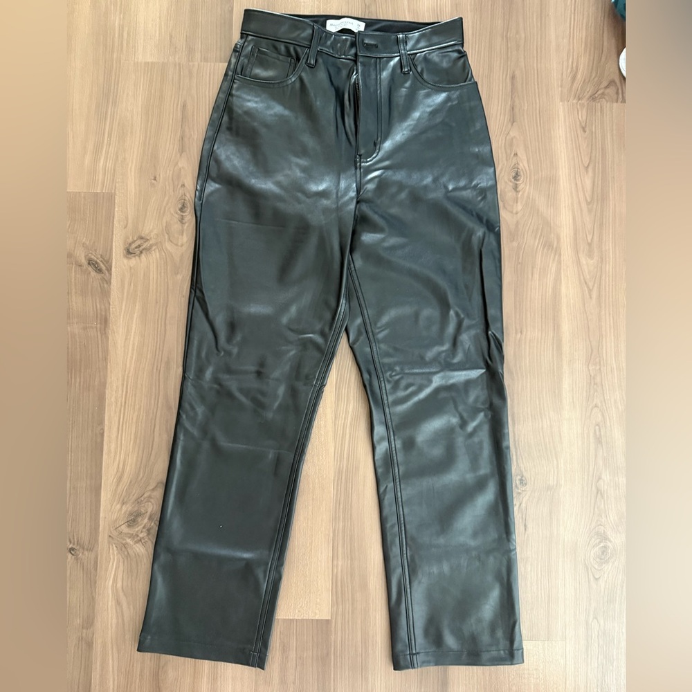 Abercrombie & Fitch Black Leather Pants-90s straight ultra high rise.